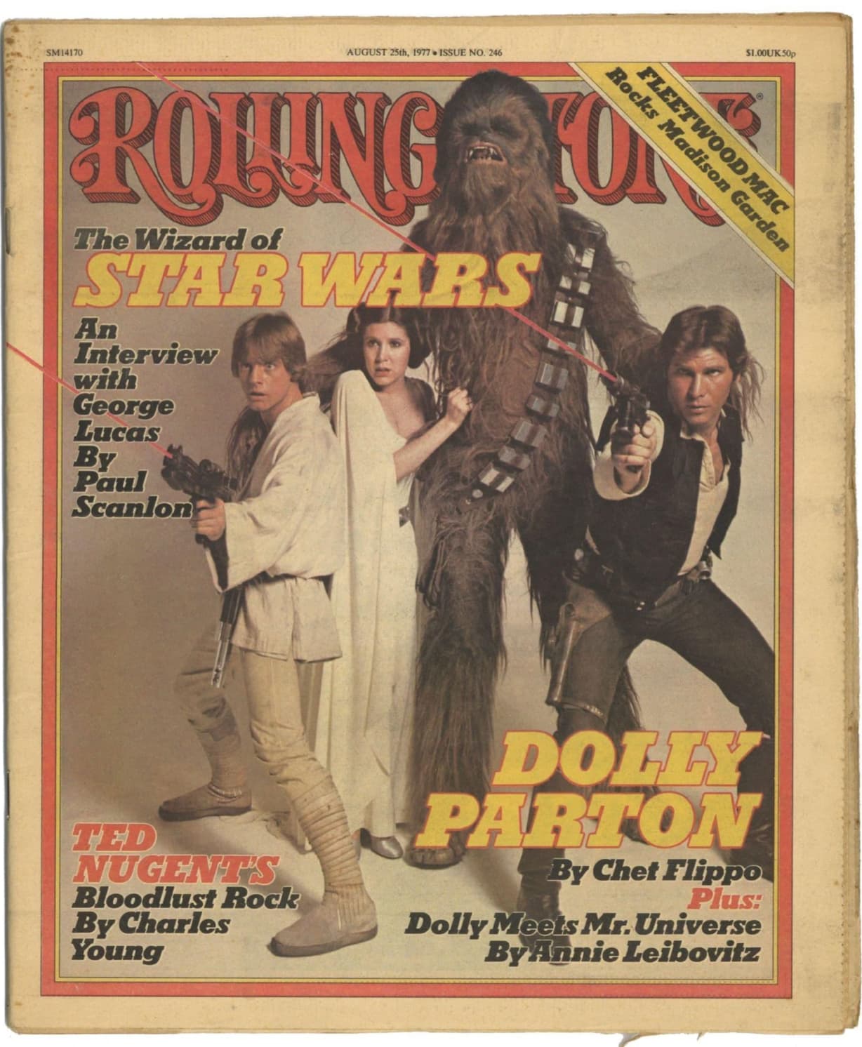 rolling stone magazine star wars cover - SM14170 August 25th, 1977 Issue No. 246 $1.00UK.50p Rocks Madison Garden Fleetwood Mac Poling Yo The Wizard of Star Wars An Interview with George Lucas By Paul Scanlon Ted Nugent'S Bloodlust Rock By Charles Young D